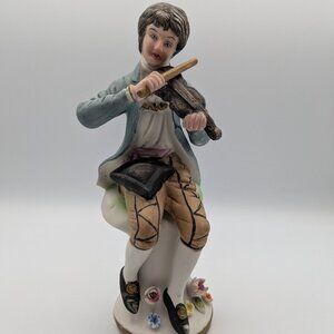 Porcelain Man Playing Violin Figurine 8" Tall